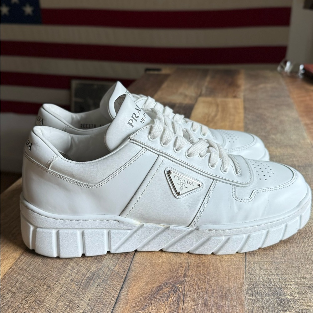 White Prada Leather Sneakers Size: 11 UK | 12 US